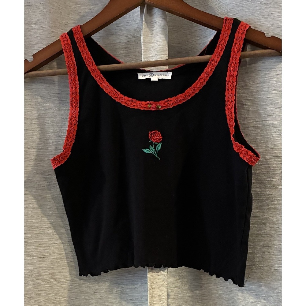 Love Lazy Days Crop Tank Top Womens Large Rose Lace Bella Swan Fairy‎ Y2K